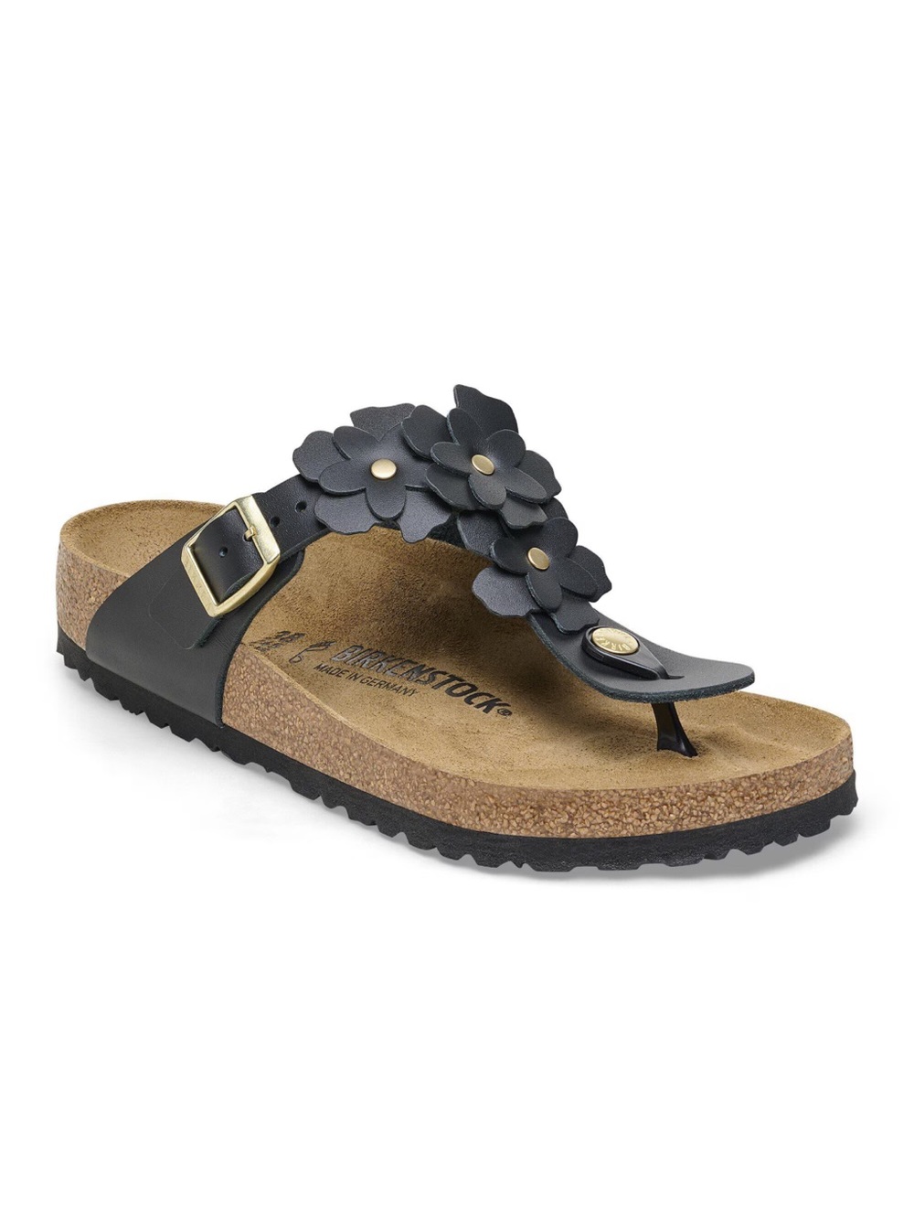 Birkenstock Gizeh Flowers Sandal in Black Leather Size 36 Euro / 5.5 US Womens